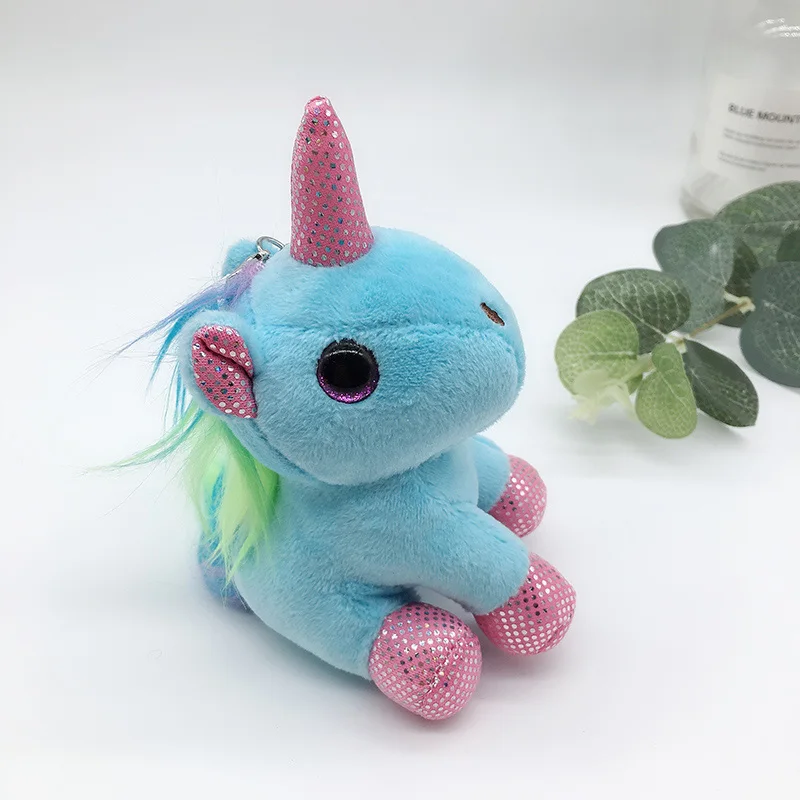 Синий 1 шт. 10 см чучело Kawaii мультяшный Радужный Единорог меховой шарик-подвеска игрушки цепочка для телефона и ключей детские игрушки Детский подарок на день рождения - Цвет: Синий