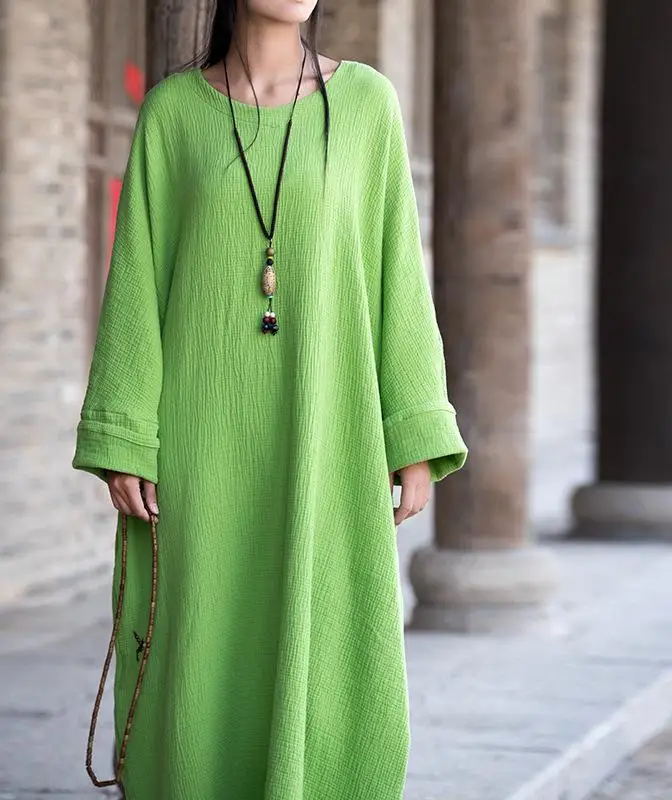 Женское Двухслойное длинное платье однотонное из хлопка и льна в оригинальном