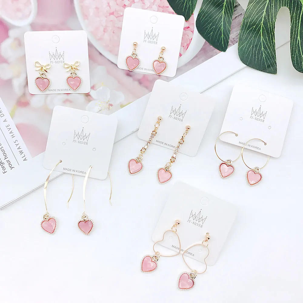 Корейские простые милые розовые серьги в форме сердца с уксусной кислотой