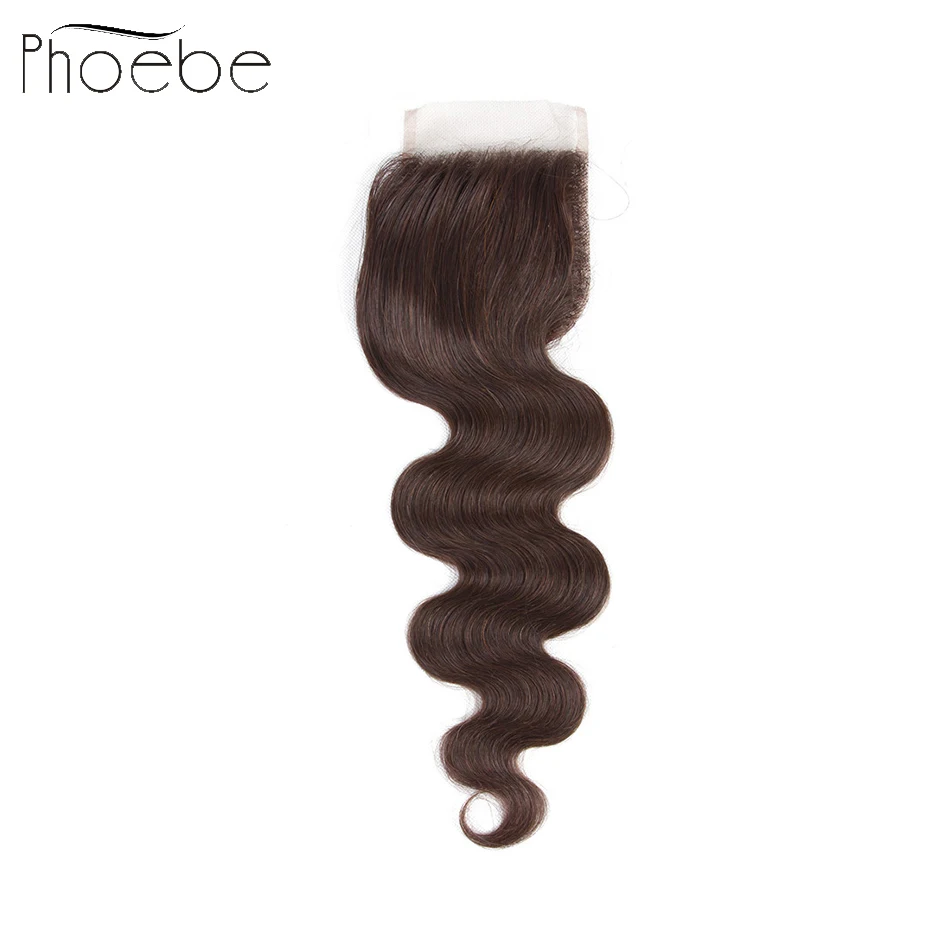 Phoebe Hair 2# Malaysia Body Wave 4 Bundles with Closure Non-Remy 100% Human With 4*4 Lace | Шиньоны и парики