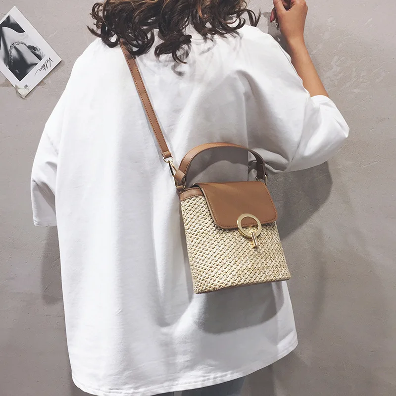 Женская сумка 2019 из искусственной кожи с замком и соломенной застежкой модная