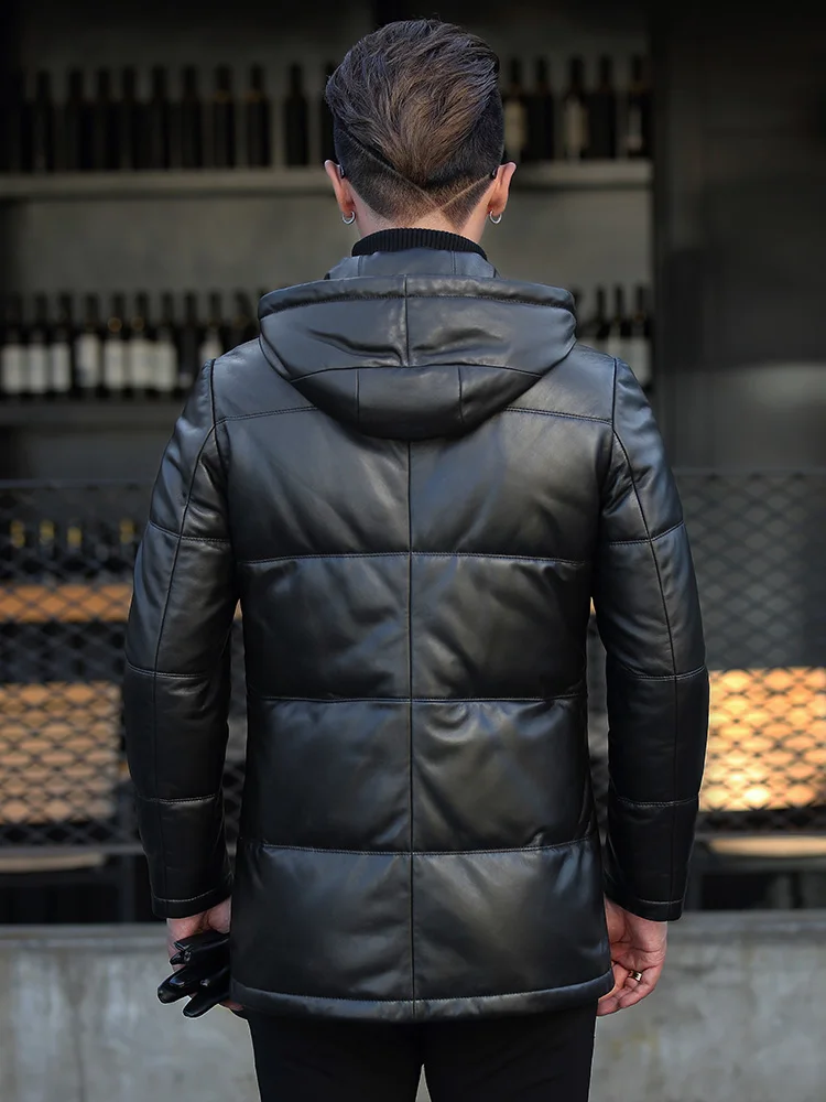 AYUNSUE Winter Sheepskin Leather Jacket Men Korean Slim Long Coat Genuine Down Hooded Clothing P-1-752 KJ1251 | Мужская одежда