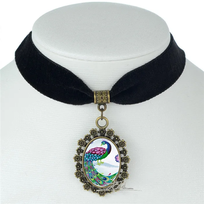 16 стилей винтажное ожерелье павлина черная бархатная лента колье Овальный