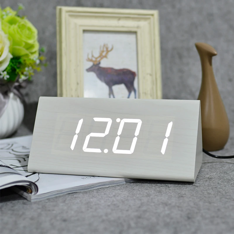 Suncree LED деревянный стол и Настольный будильник Температура голосовой активации