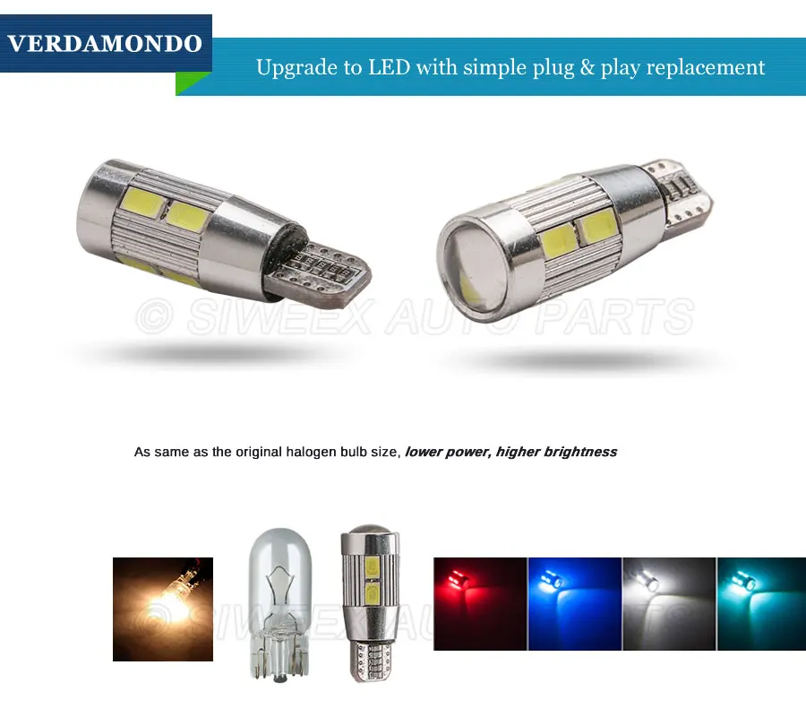 W5W светодиодный T10 10 SMD 5630 5730 автомобильные лампы 168 194 светильник поворота лампа