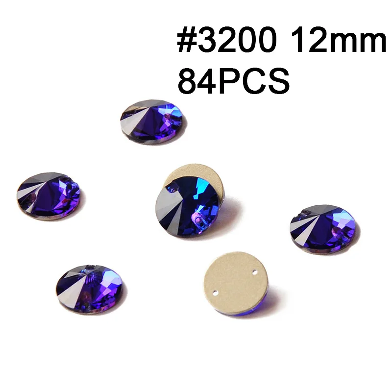 Rivoli 12mm 84pcs Разные размеры Форма Стразы 243 голубое стекло Швейные Кристаллы с плоской задней частью 2 отверстия Свободные Стразы шьют на Стразы для женского платья - Цвет: Rivoli 12mm 84pcs