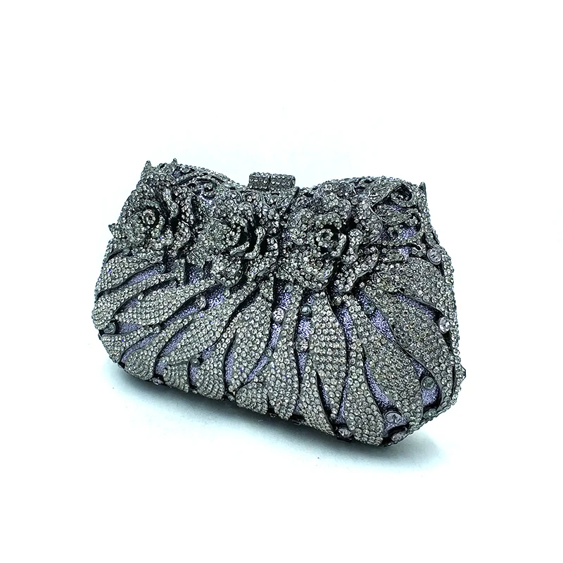 Luxury Bridal party purse women evening party handbag fashion diamonds wedding crystal clutches rose flower crystal purses
