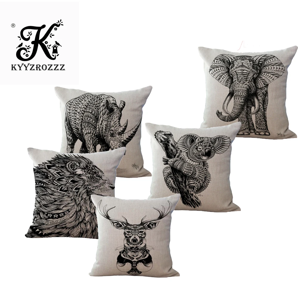 

Fashion High Quality Animal Elephant Rhino Owl Peacock Zebra Car Decorative Throw Pillow Case Cushion Cover Sofa Home Decor