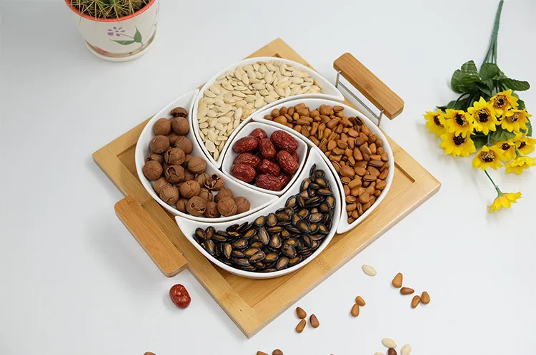Ceramic snack plate platter wood plate friut tray dust-proof can put living room snack platter