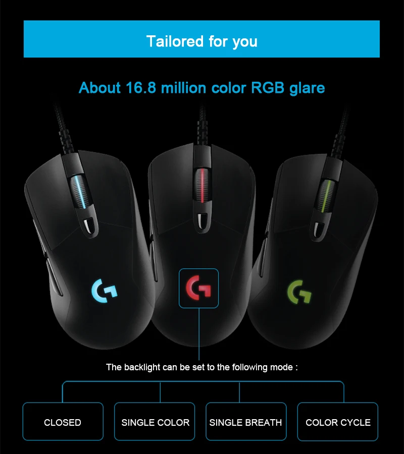Игровая мышь logitech G403 проводная мышь RGB 12000 dpi FPS С сенсором PMW3366 для геймеров