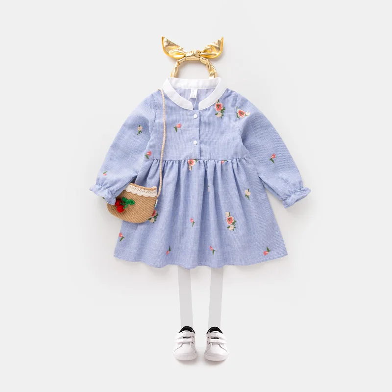 QAZIQILAND Baby Girls Dress 2018 Brand Spring Long-Sleeve Princess Striped Girl Clothe Children Dresses Clothes | Детская одежда и
