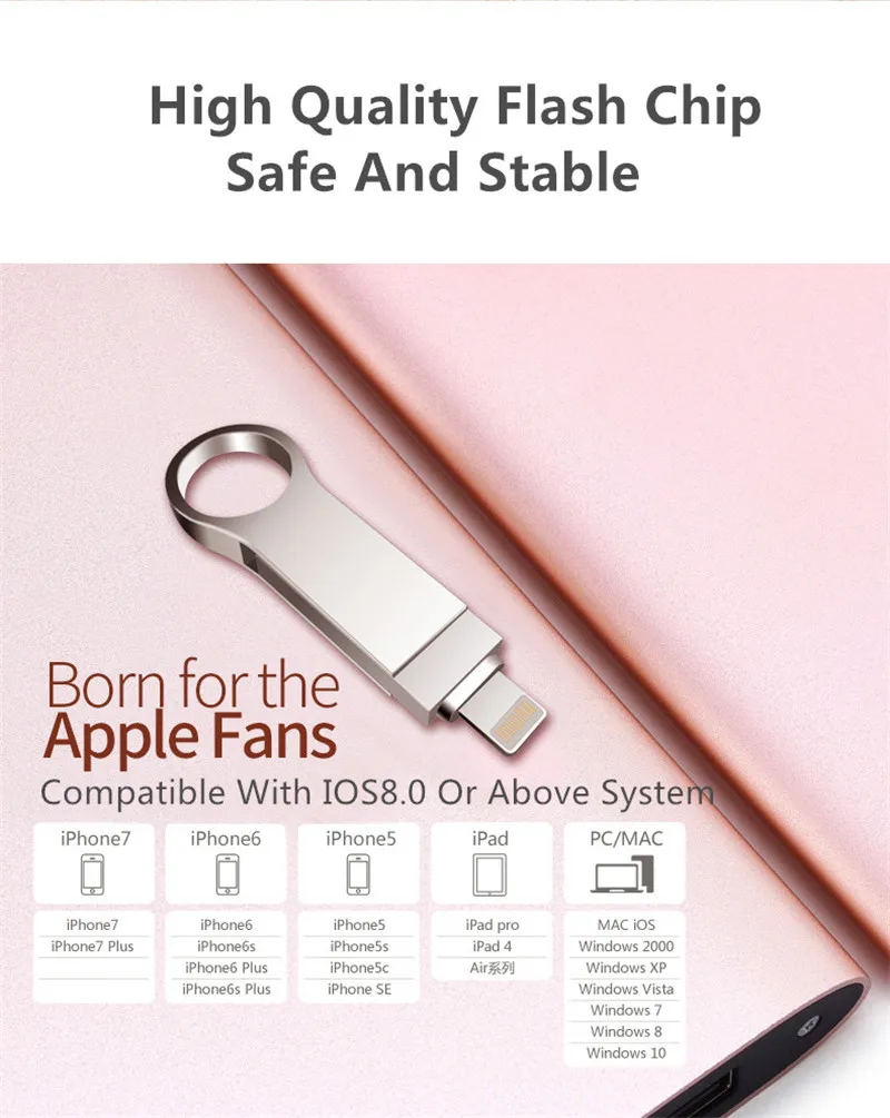 OTG Usb флэш-накопитель 8 Гб оперативной памяти, 16 Гб встроенной памяти, 32 ГБ, 64 ГБ, 128 ГБ флэш-накопитель HD запоминающие устройства Memory Stick для iPhone X/8/7/7 Plus/6 Plus/6s/5/SE/IPad, флеш-накопитель
