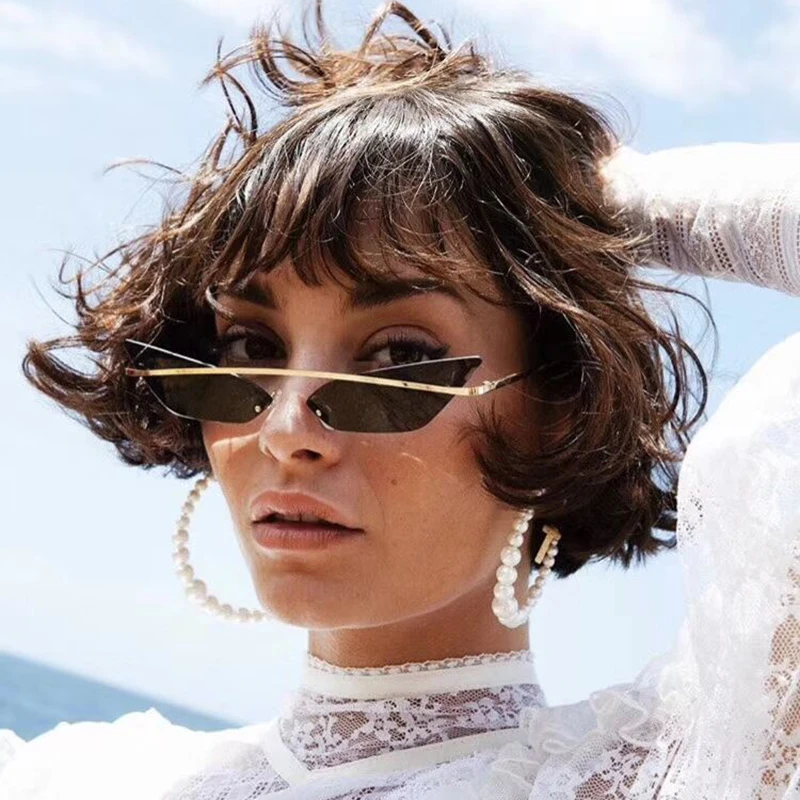 2019 маленький солнцезащитные очки кошачий глаз Для женщин узкие Hin металлический