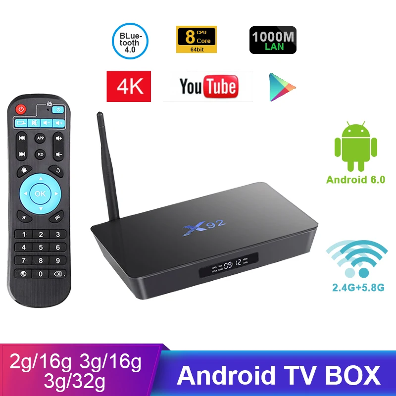 X92 ТВ бокс 3G32G Smart set top BOX Android 7 1 Amlogic S912 Восьмиядерный wifi 4K hdmi медиапроигрыватель USB 3