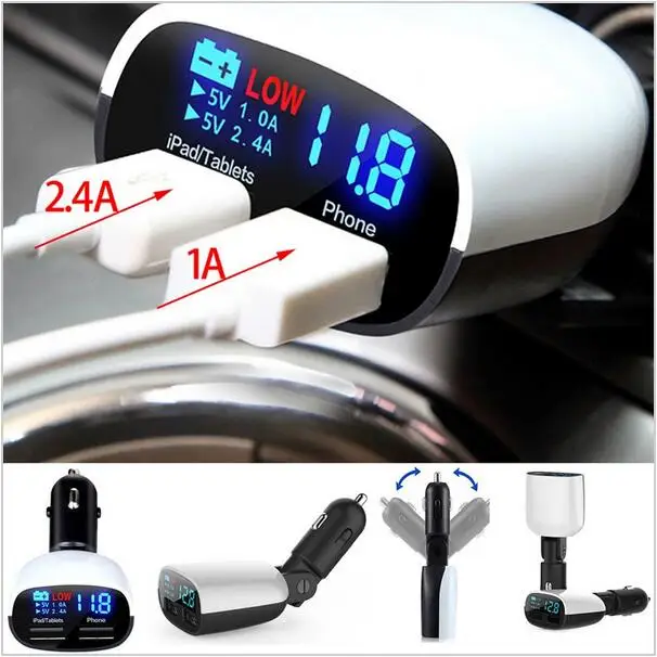 Сута 10 шт. Dual USB 3.4a LED Дисплей Напряжение Мониторы автомобиля Зарядное устройство