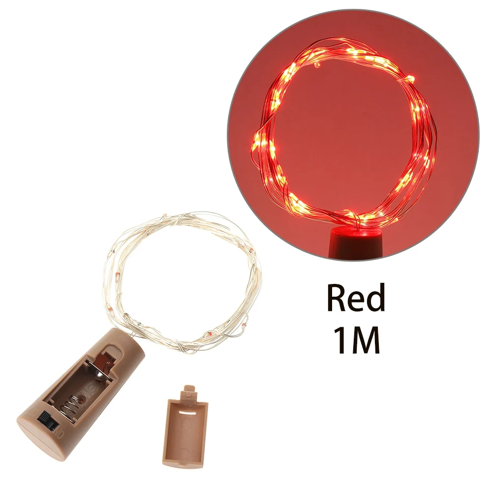 1M red 1 шт., 8 цветов, 1 м/2 м, светодиодный светильник для бутылки вина, светильники-пробка, медная проволока, гирлянды, лампа, пробка для вина, свадебные, праздничные, вечерние, Декор - Цвет: 1M red