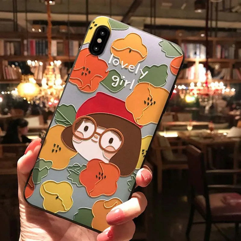 JIBAN Cute Girl Cartoon Pink Phone Case For OPPO 17pro R11 Plus XiaoMi 8se Mix2 Silicone Embossed Protective Cover Capa |