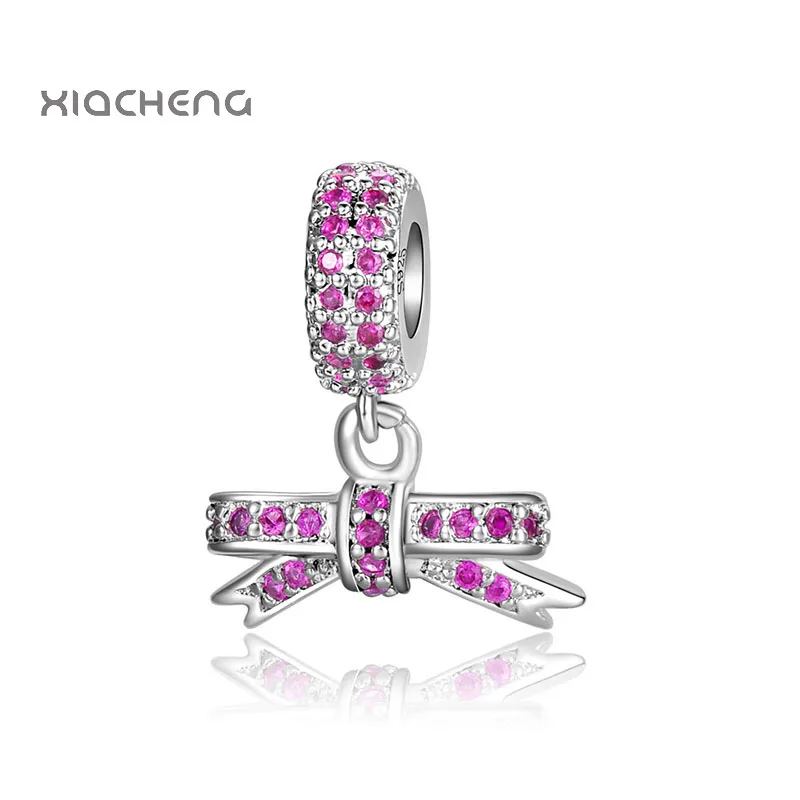

Diy 925 Sterling Silver Beads Charms Pink Bowknot Crystal Pendant Beads for DIY Women Pandora Charms Bracelets & Bangles YBD199