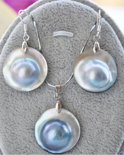 

Hot sale Free Shipping>>>>>22MM GRAY SOUTH SEA MABE PEARL PENDANT & EARRING