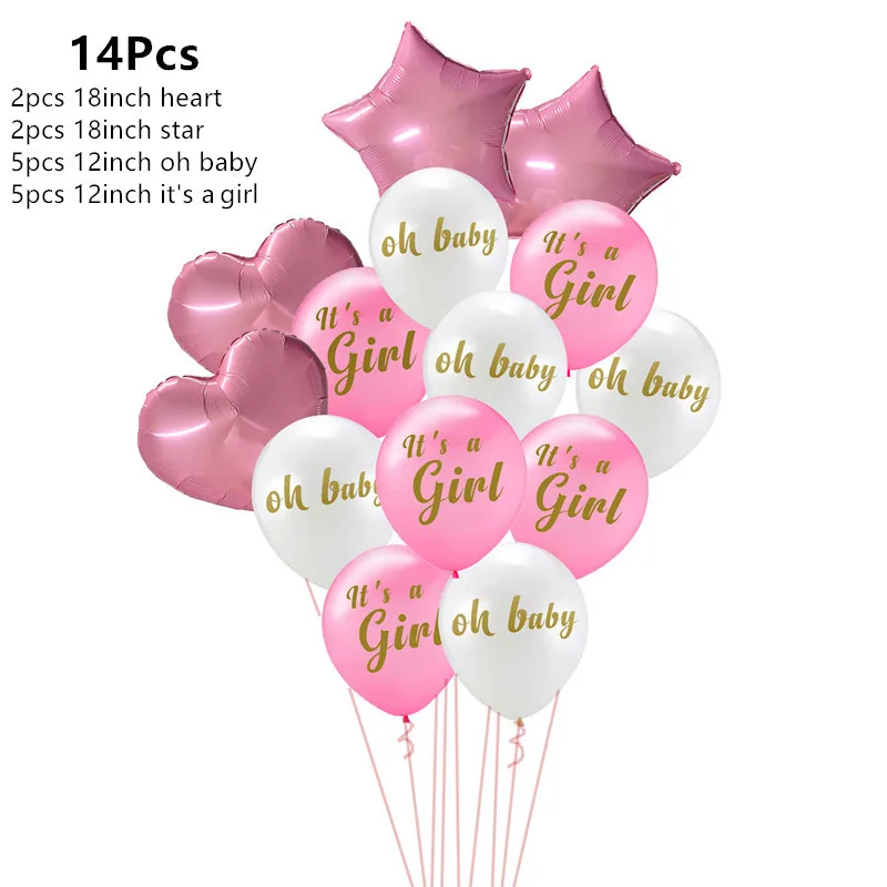 14pcs girl baby set Детский баннеры для мальчиков и девочек, детские воздушные шары, украшения для дня рождения, вечерние подарки для детей - Цвет: 14pcs girl baby set