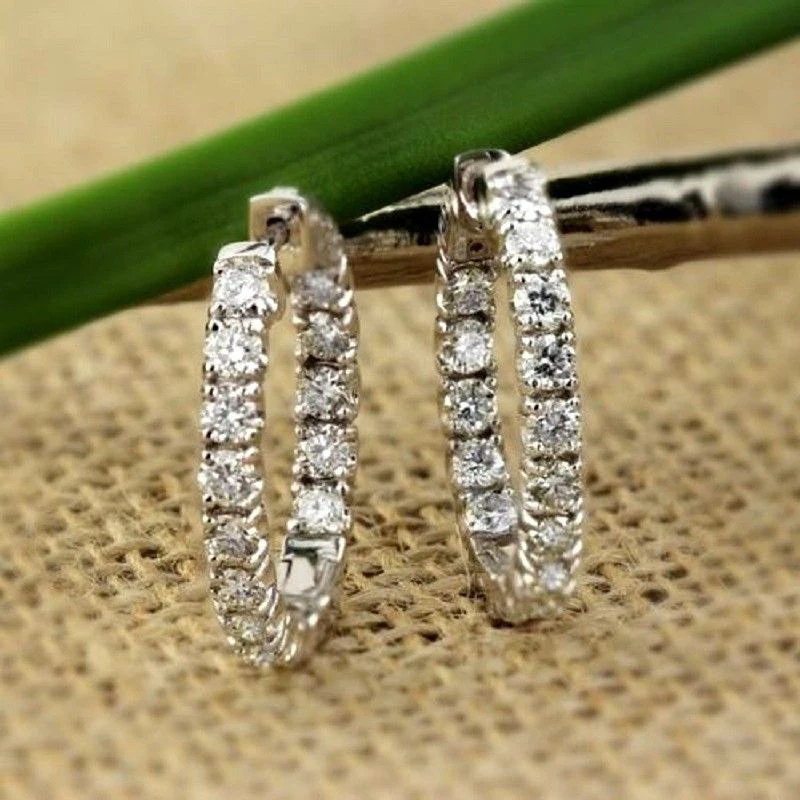 Серьги Обручи AEAW женские из белого золота с муассанитом однотонные украшения 14 к