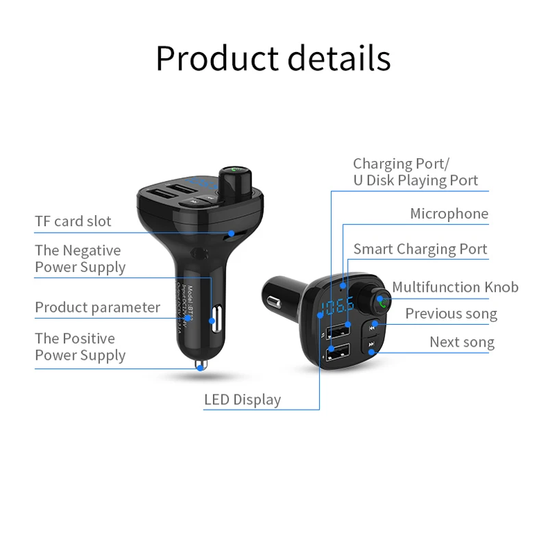 Bluetooth 4,2 Fm передатчик автомобильный комплект громкой связи беспроводной Авто MP3 плееры Quick Charge QC3.0 USB зарядное устройство радио модулятор