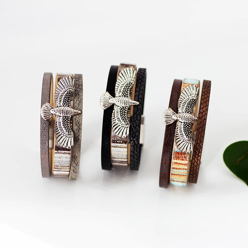 Кожаные браслеты унисекс в стиле панк из сплава с шармами орлом ретро модные