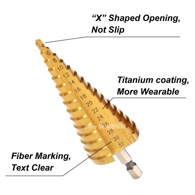 Набор ступенчатых Сверл из быстрорежущей стали с титановым покрытием 3 шт. 4-32/20/12