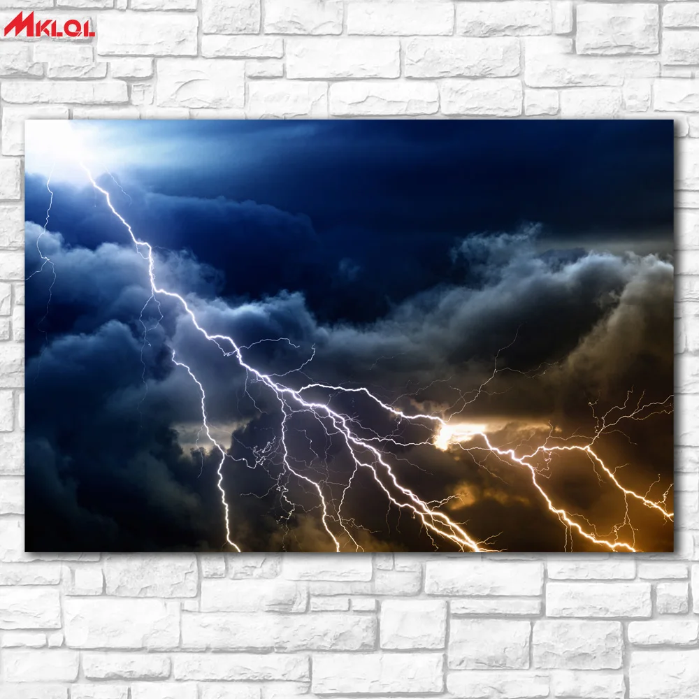 Картина маслом на стену большая художественная холсте молния Thundercloud облака ночь