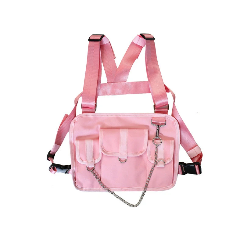 Pink chest bag Мужская нагрудная сумка с кольцом, уличный стиль, тактический жилет, сумка для мальчика, нагрудная посылка, повседневные мужские сумки, Kanye West, уличная одежда, 030395 - Цвет: Pink chest bag