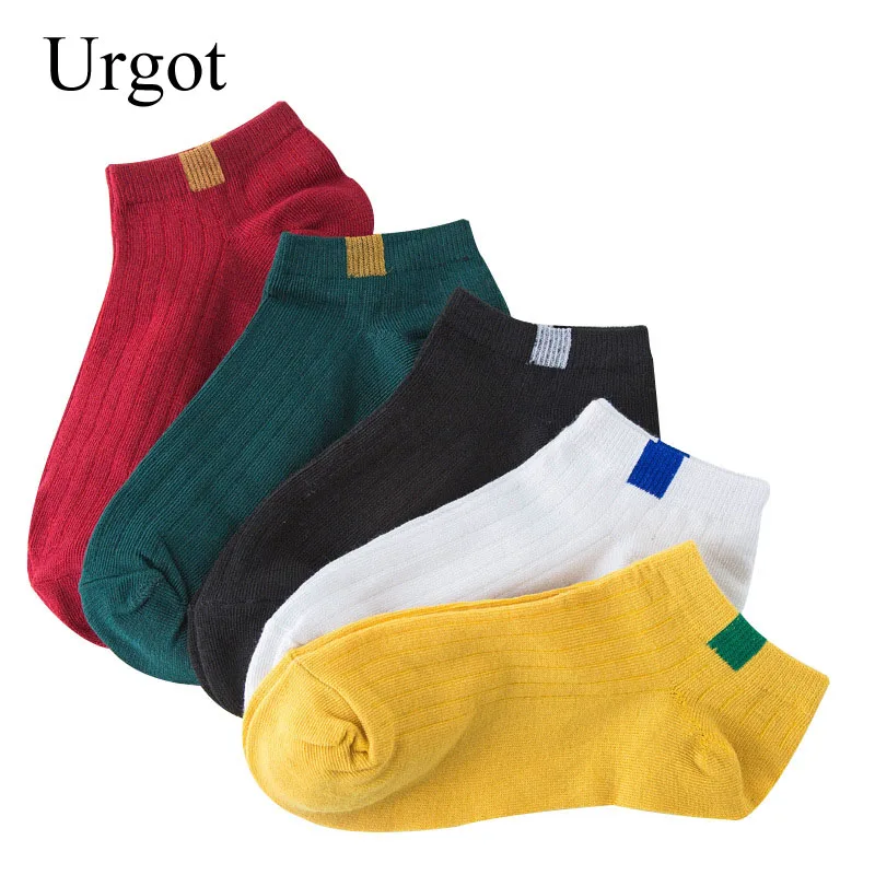 

Женские носки Urgot 5 пар/лот, носки конфетных цветов с мультяшными животными, полосатыми звездами, женские летние носки-лодочки, женские носки