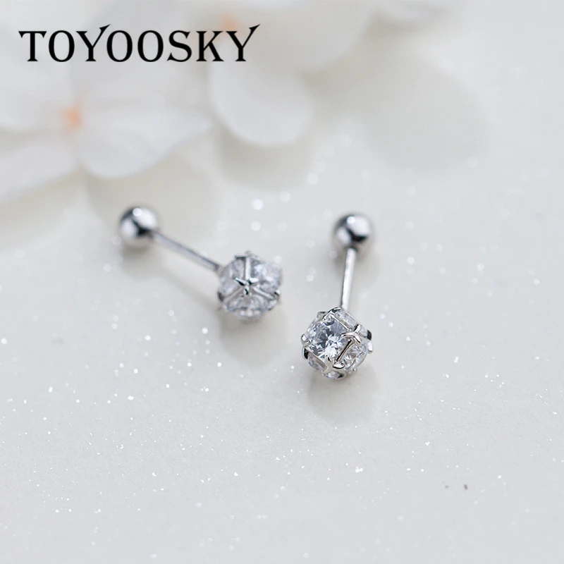 Женские и детские серьги-пусеты TOYOOSKY, маленькие круглые серьги-гвоздики из стерлингового серебра 925 пробы с кубическим цирконием ААА, ювелирные изделия для пирсинга