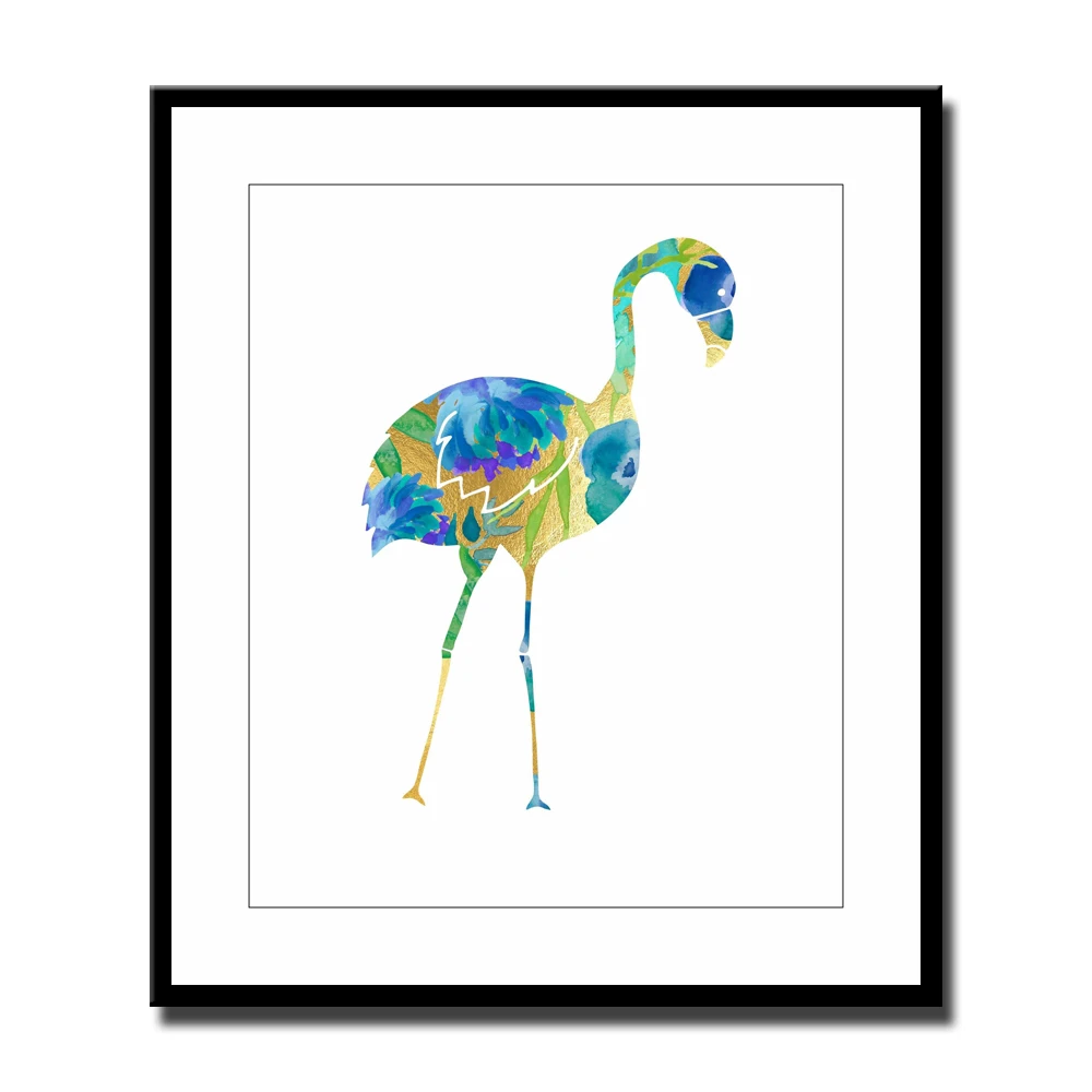 Картина без рамки акварель Фламинго бирюза синий холст печать постер Настенная
