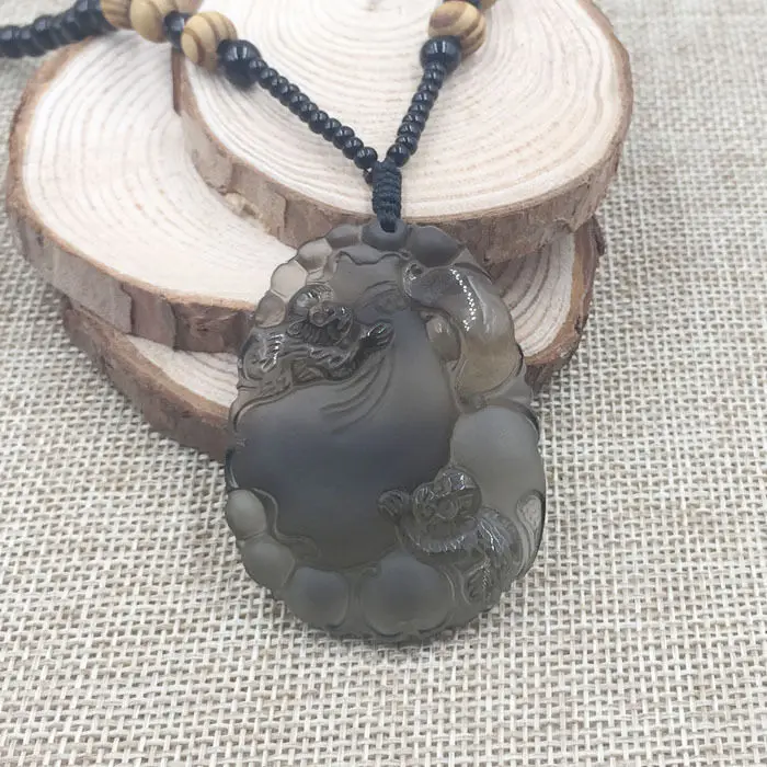 A-14 Китай ручной работы обезьяна натуральный ледяной черный обсидиан нефрит