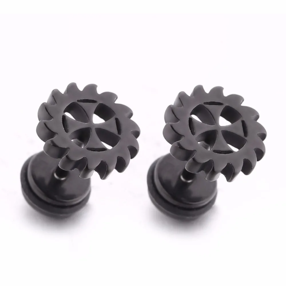 Fashion Black Cross Earring Stud for Men Unisex Particular Male Ear Piercing Jewelry Masculine Accessories 1 Pair | Украшения и