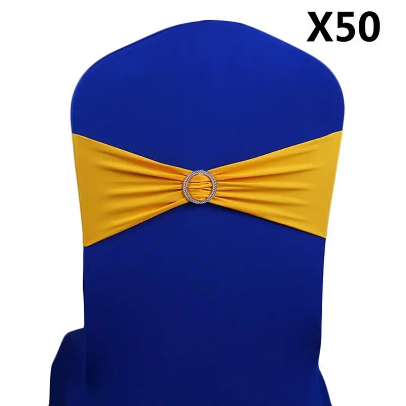 50pcs yellow 50 шт./лот спандекс стрейч чехол для свадебного стула лента с пряжка со стразами пояса для свадебного декора банкетные украшения с бантом - Цвет: 50pcs yellow