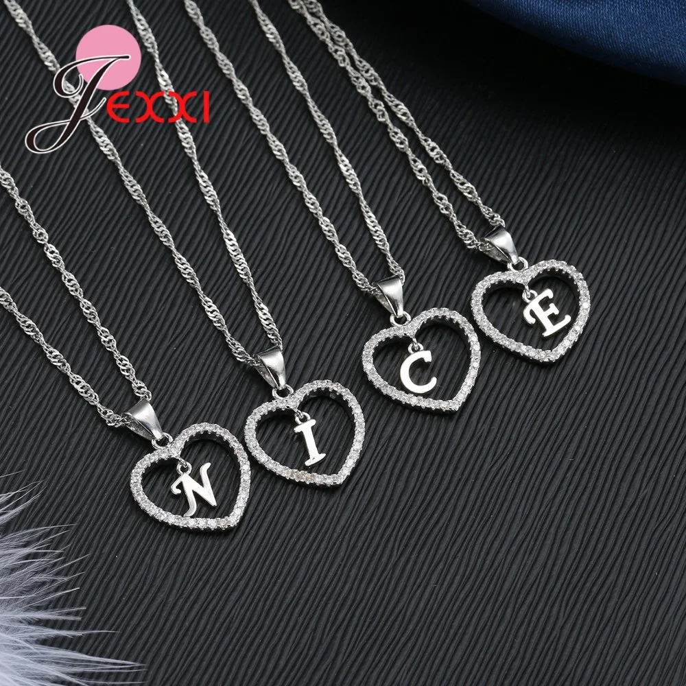 Fast Shipping 925 Sterling Silver Necklace Pendant Earrings Sets for Women Hot Letter Shape with Hollow Heart Crystal Set | Украшения и