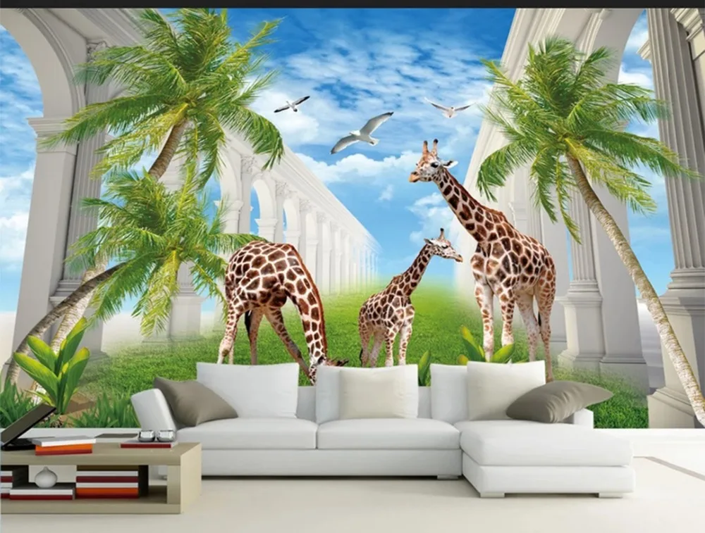 Пользовательские Настенные обои любого размера любит 3D жираф фон для телевизора