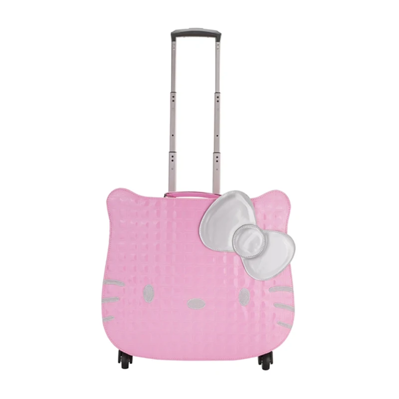 pink Детский чемодан на колесиках hello kitty, подарок для детей, милая школьная сумка, чемоданы на колесиках из искусственной кожи, 18 дюймов Сумка на колесиках для девочек - Цвет: pink
