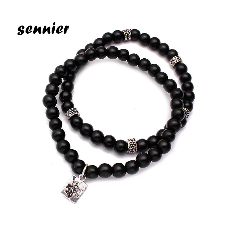 Natural Black Scrub stone Beads Bracelet Elasticity line adjustable bracelets women men wrist bangles Yoga Balance Jewelry | Украшения и