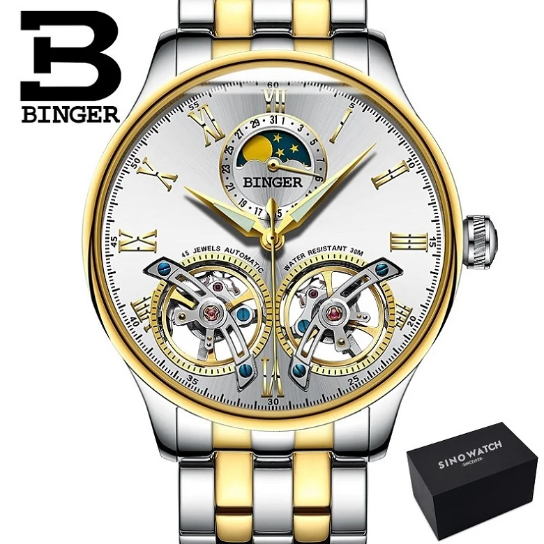 Бренд Binger, роскошные механические мужские часы, скелет, сапфировое стекло, Мате, водонепроницаемые часы, мужские часы, мужские B-8606M-008 - Цвет: HY-S-CG-G