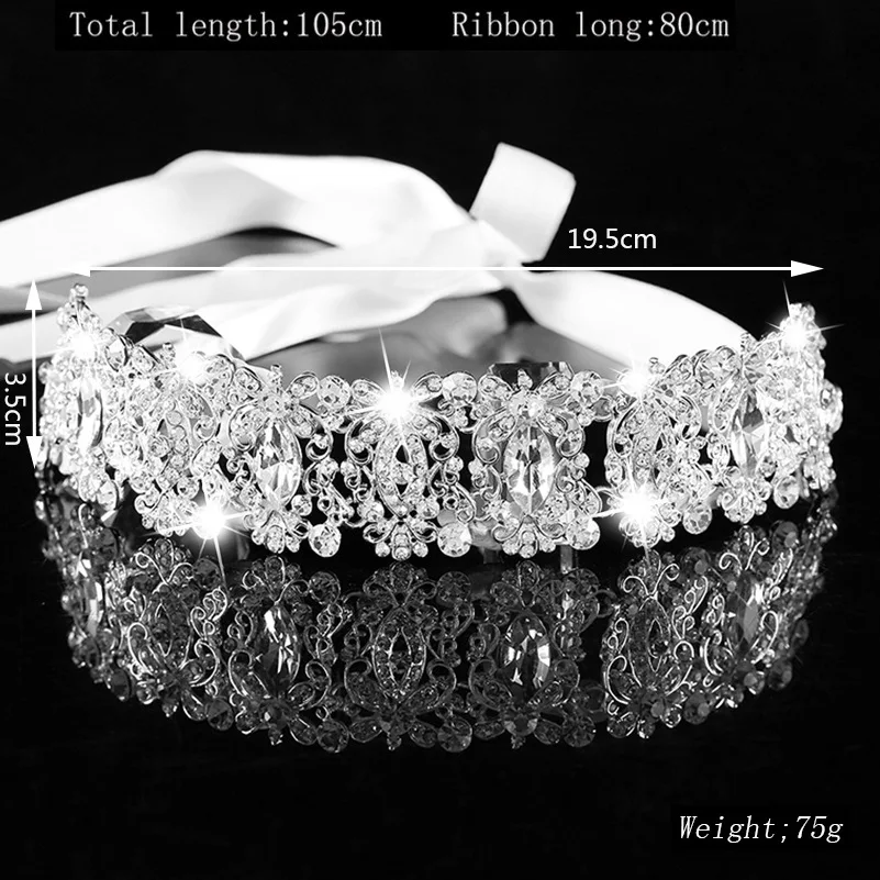 Bridal Hair Accessories Headband Crystal Beach Wedding Tiara For Bride Ribbon Chain Bridesmaid Costume Jewelry Headpiece | Украшения и