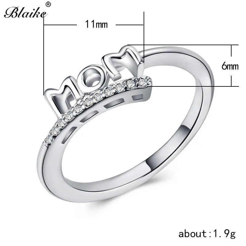 Blaike 2019 новые кольца с надписью Mum Love для женщин серебряный цвет белый циркон