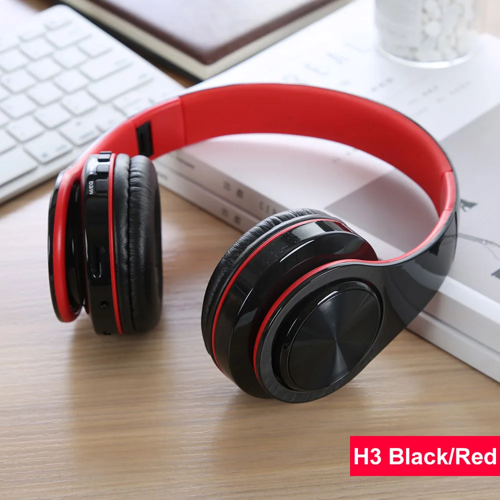 H3-Red Bluetooth стерео наушники, гарнитура, беспроводные наушники, складные, с подсветкой, TF карта, MP3 Воспроизведение, FM радио, громкая связь - Цвет: H3-Red