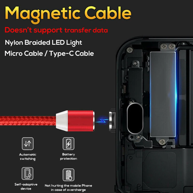 Магнитный зарядный кабель 1 ~ 3 м Micro usb type C для iPhone 8 7 6S LG Lot|Кабели мобильных