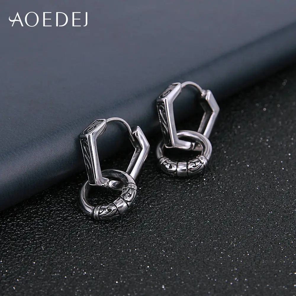 Мужские Винтажные серьги кольца AOEDEJ черные Этнические из нержавеющей стали в