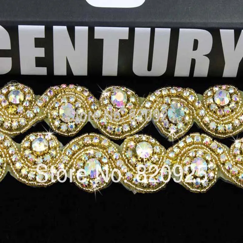 1 ярд AB горный хрусталь &quotS&quot форма Золотая Аппликация отделка на цветок