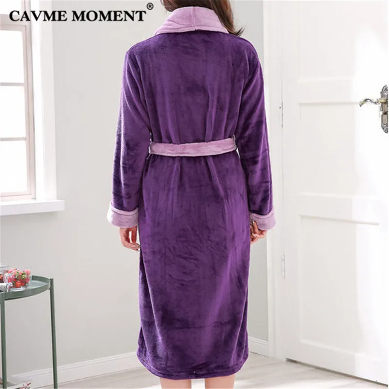 CAVME 6XL Plus Size Winter Flannel Kimono Robe for Women Femme Ladies Warm Sleepwear Night Gown Dress 70-135KG