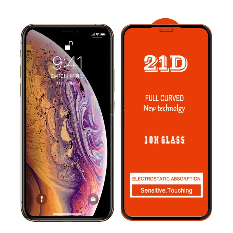 50 шт. 21D полный клей покрытие из закаленного стекла для iPhone 11 Pro Max XS XR X 8 7 6 6S Plus Закаленное Защитная пленка для экрана