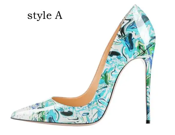 style A Carollabelly/стильные женские туфли-лодочки; элегантные туфли-лодочки с острым носком на тонком каблуке с ручной печатью; женская обувь размера плюс 4-14 - Цвет: style A